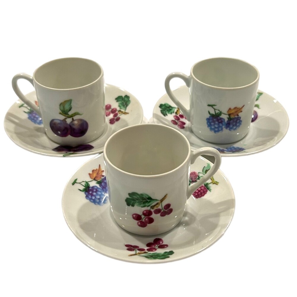 Vintage F. D. Chauvigny Porcelain Demitasse Teacup and Saucer (3 Sets)